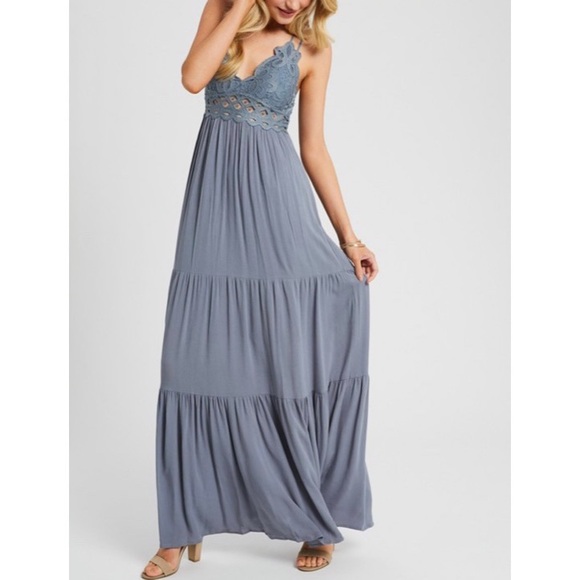 LAST 1 LILY Maxi Dress Creme Blue - Picture 3 of 4